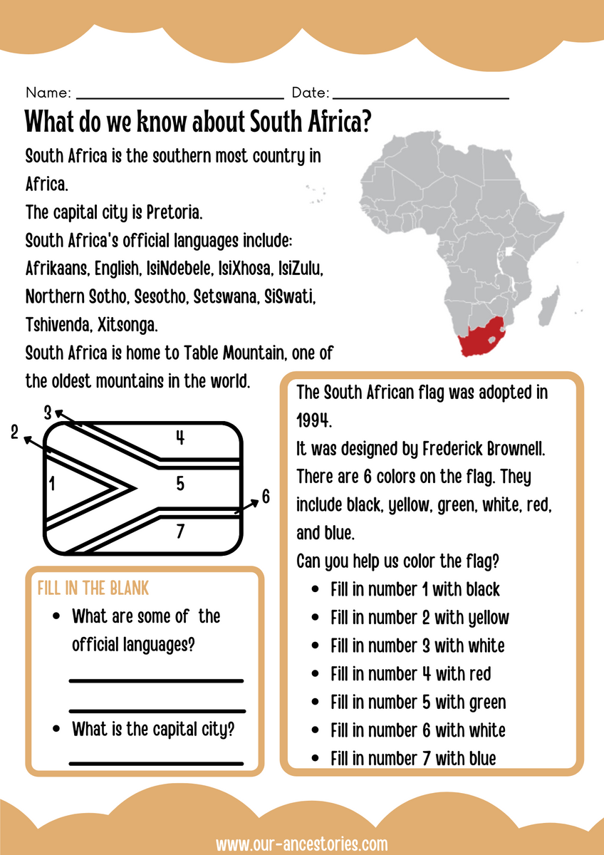 Our Ancestories - South Africa Country Profile - Free Worksheets our-ancestories-south-africa-country-profile-free-worksheets