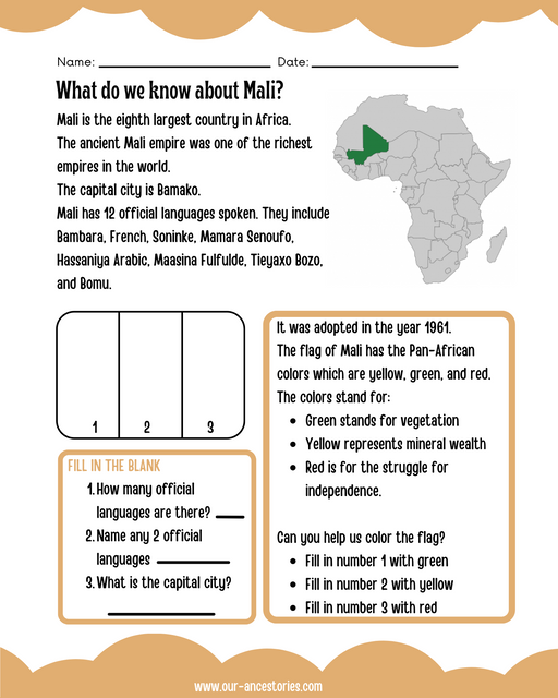 Our Ancestories - Mali Country Profile - Free Worksheets