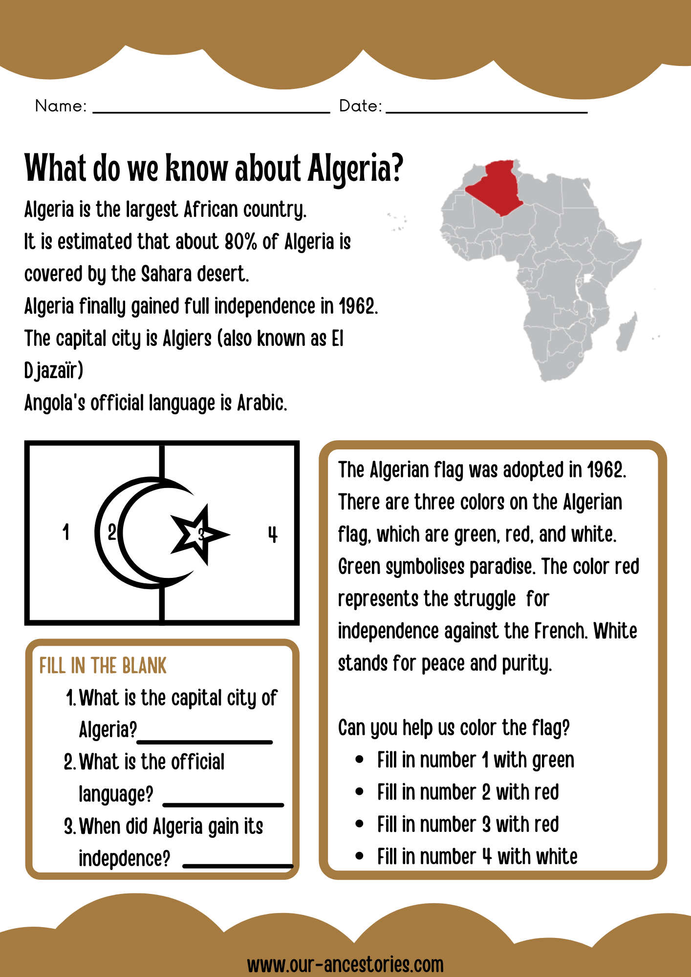 Our Ancestories - Algeria Country Profile - Free Worksheets