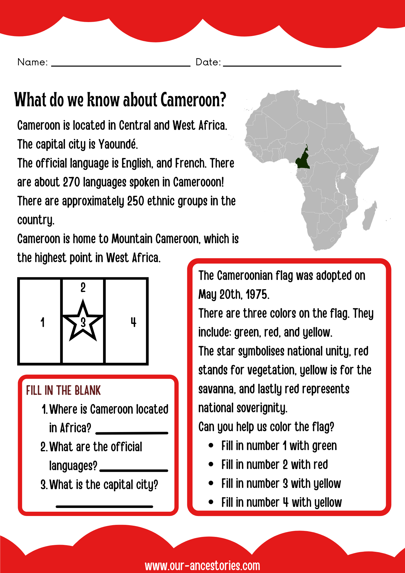 Our Ancestories - Cameroon Country Profile - Free Worksheets