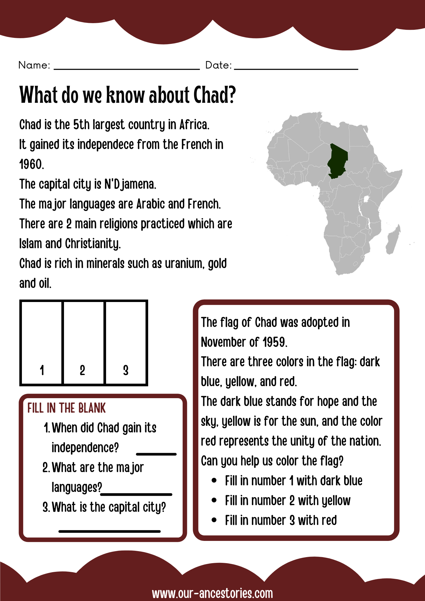 Our Ancestories - Chad Country Profile - Free Worksheets