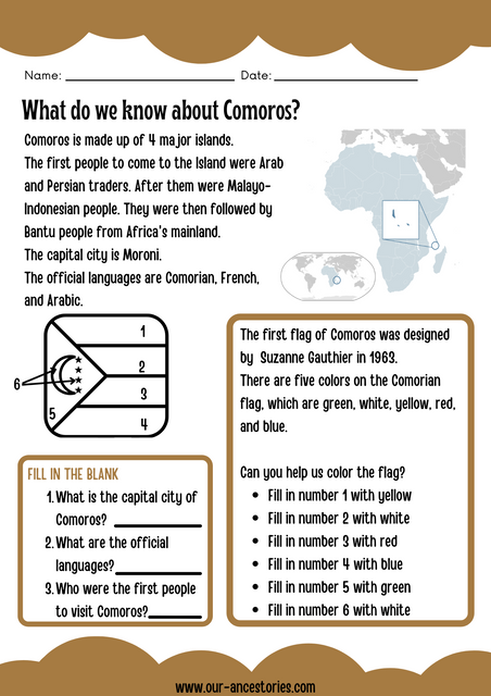 Our Ancestories - Comoros Country Profile - Free Worksheets