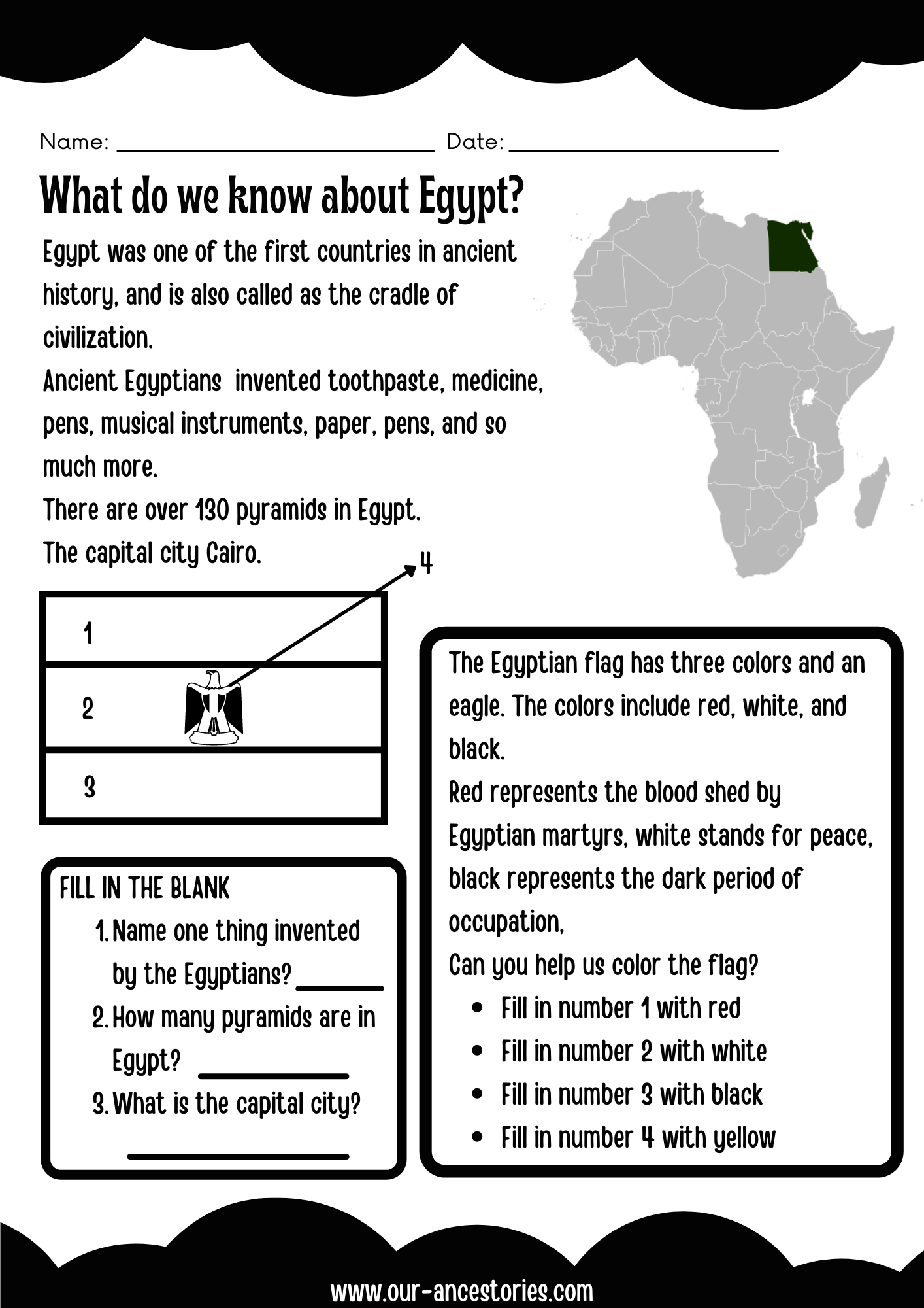 Our Ancestories - Egypt Country Profile - Free Worksheets
