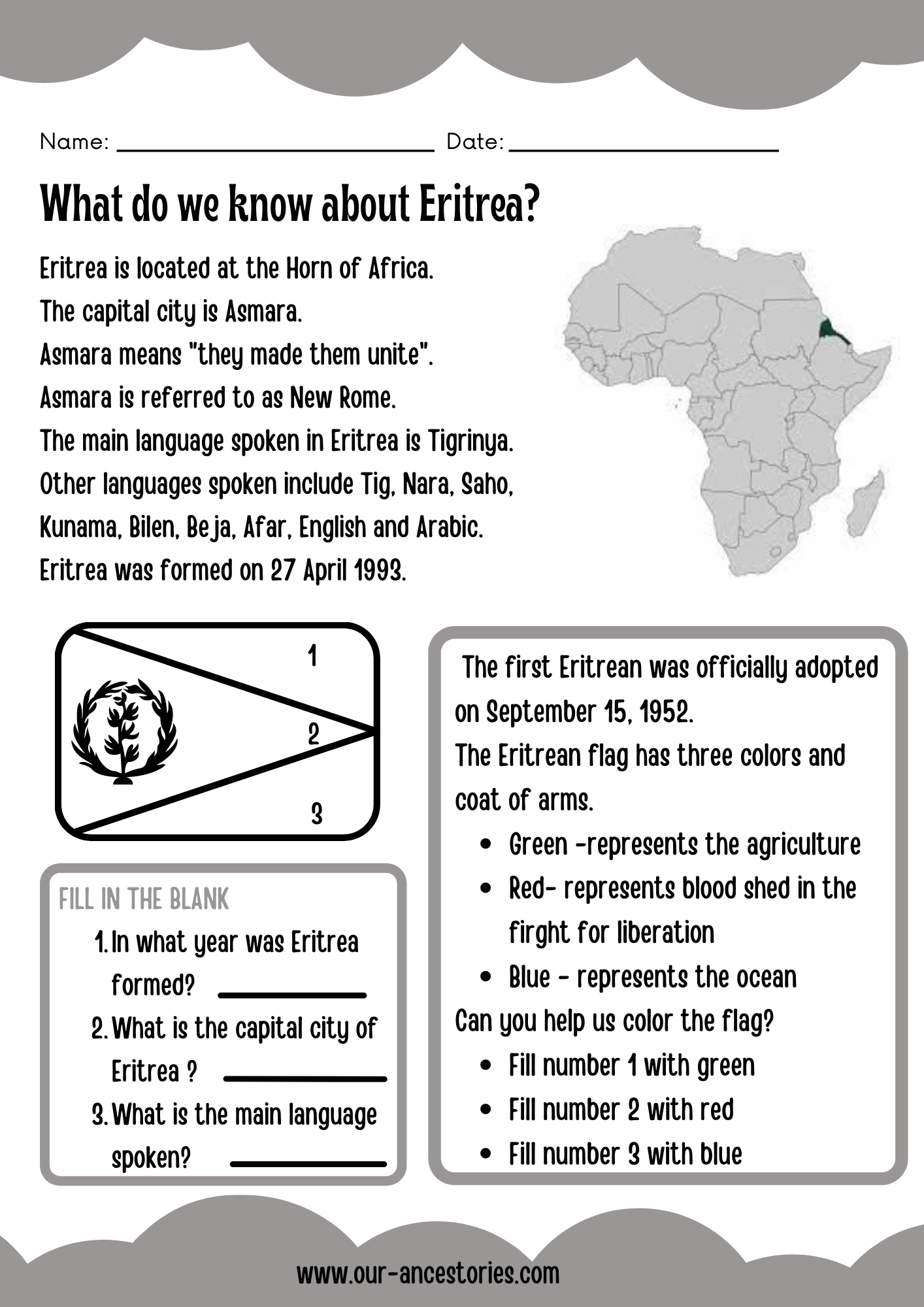Our Ancestories - Eritrea Country Profile - Free Worksheets