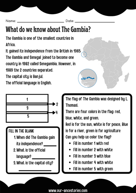 Our Ancestories - Gambia Country Profile - Free Worksheets