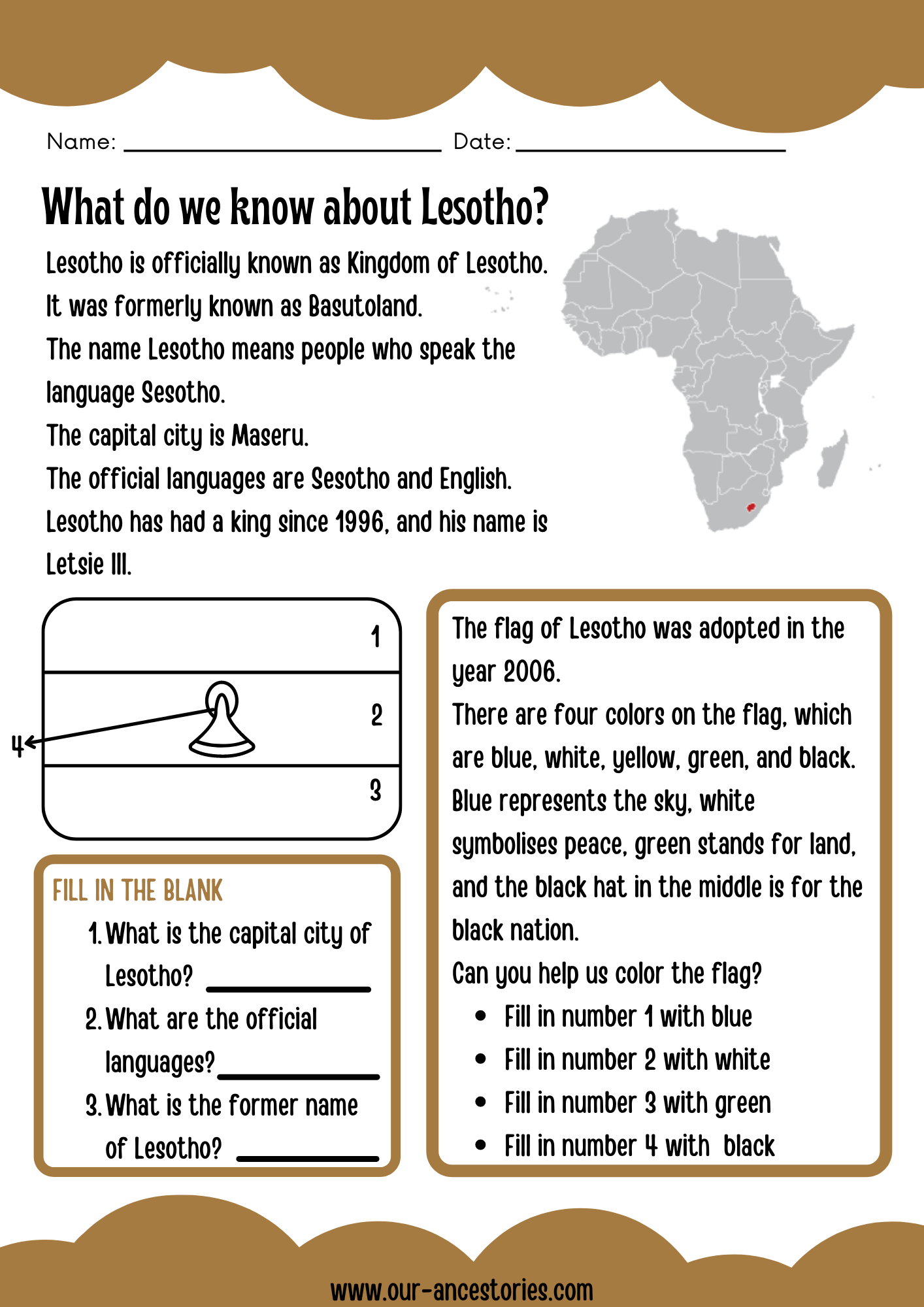 Our Ancestories - Lesotho Country Profile - Free Worksheets