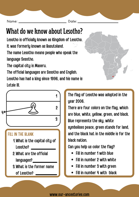 Our Ancestories - Lesotho Country Profile - Free Worksheets