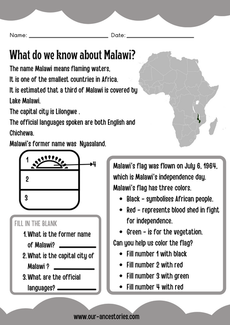 Our Ancestories - Malawi Country Profile - Free Worksheets