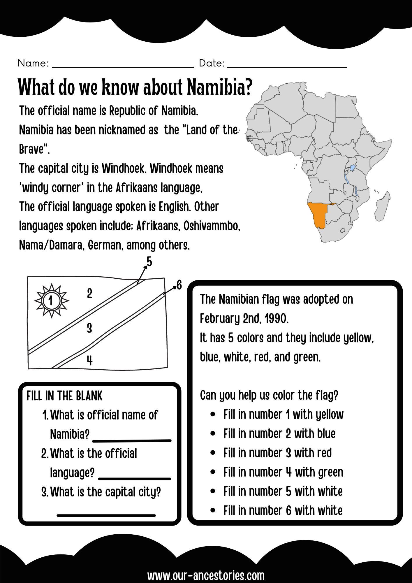 Our Ancestories - Namibia Country Profile - Free Worksheets