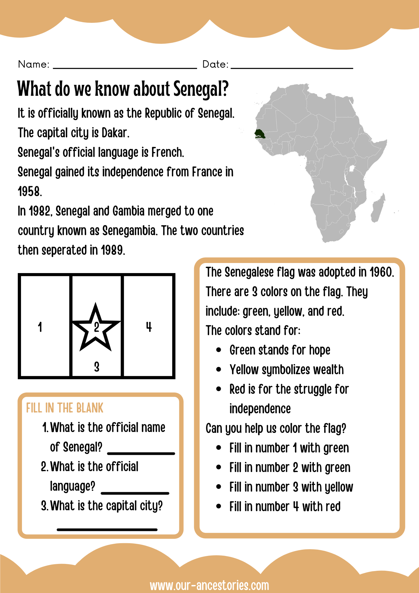 Our Ancestories - Senegal Country Profile - Free Worksheets