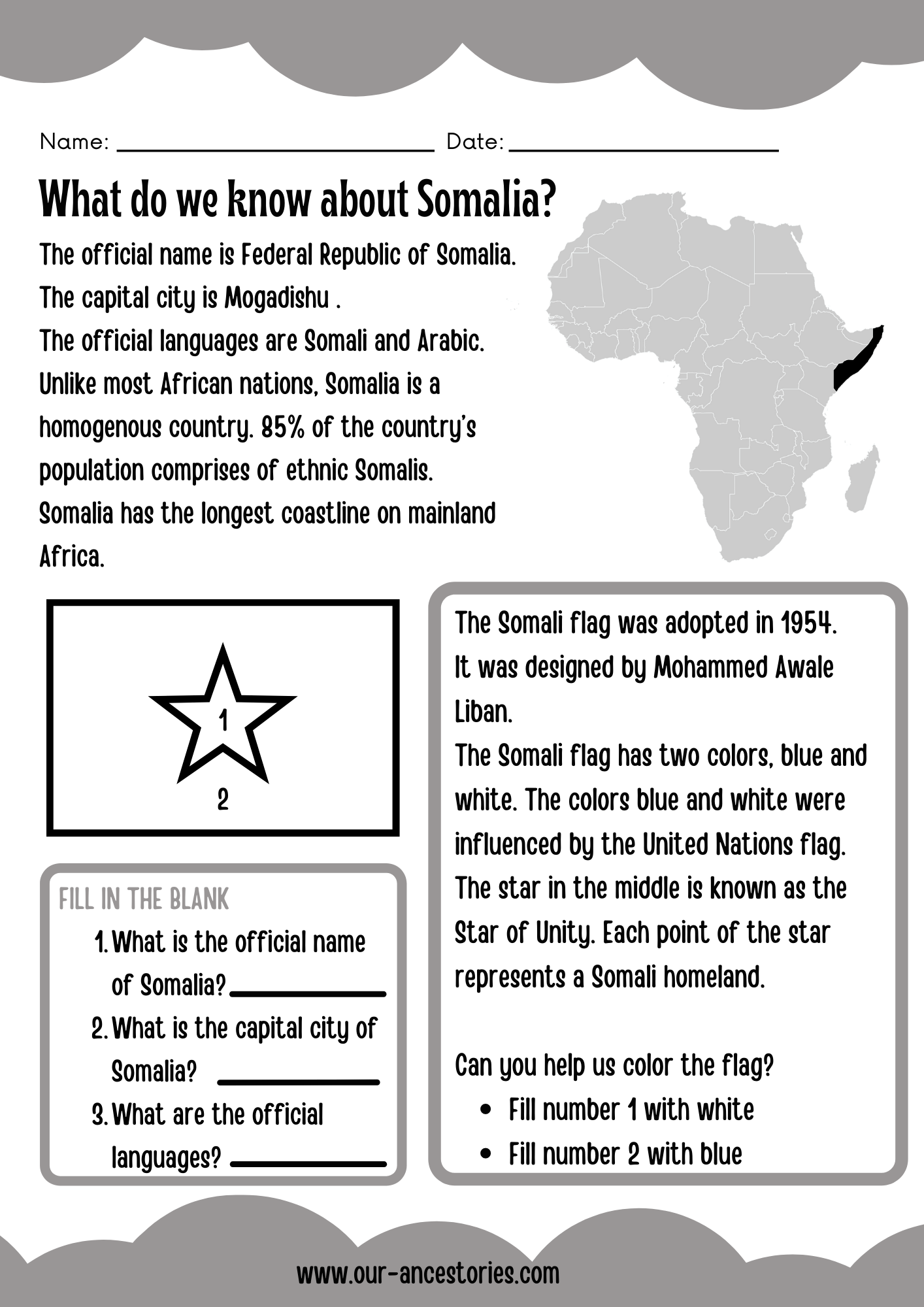 Our Ancestories - Somalia Country Profile - Free Worksheets
