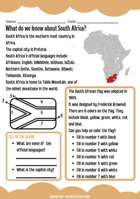 Our Ancestories - South Africa Country Profile - Free Worksheets