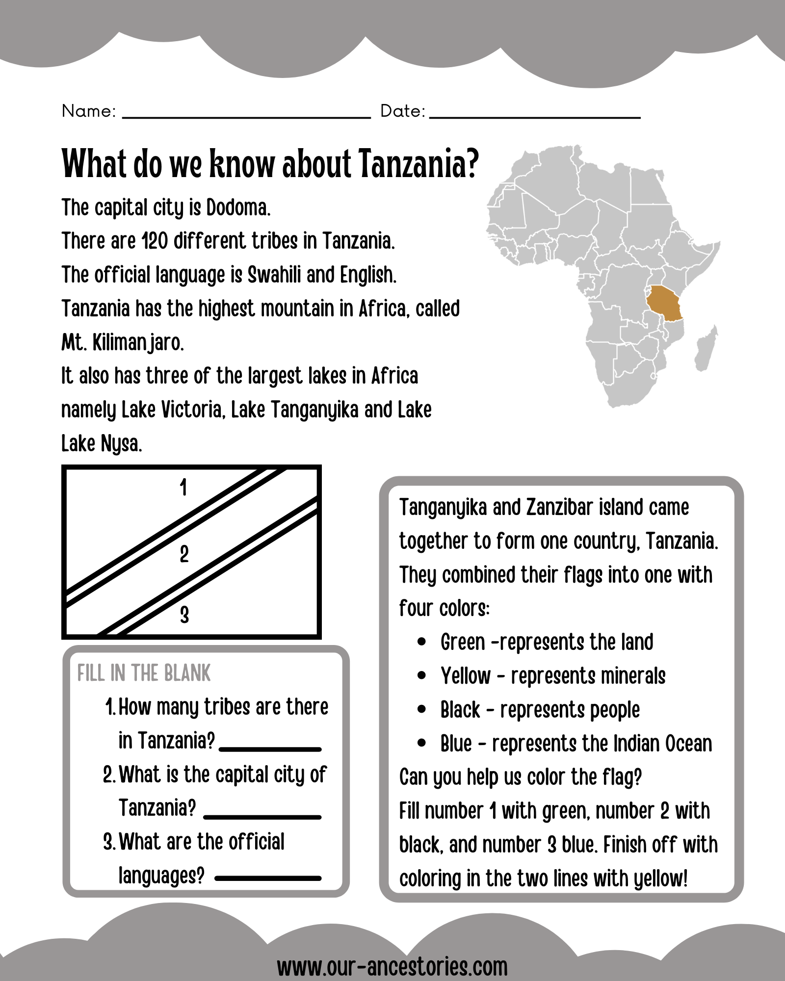 Our Ancestories - Tanzania Country Profile - Free Worksheets